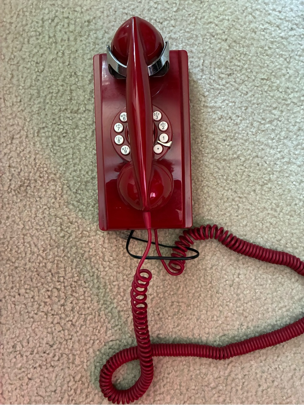 Vintage Look Red Rotary Wall Phone - Glossy Red Handset